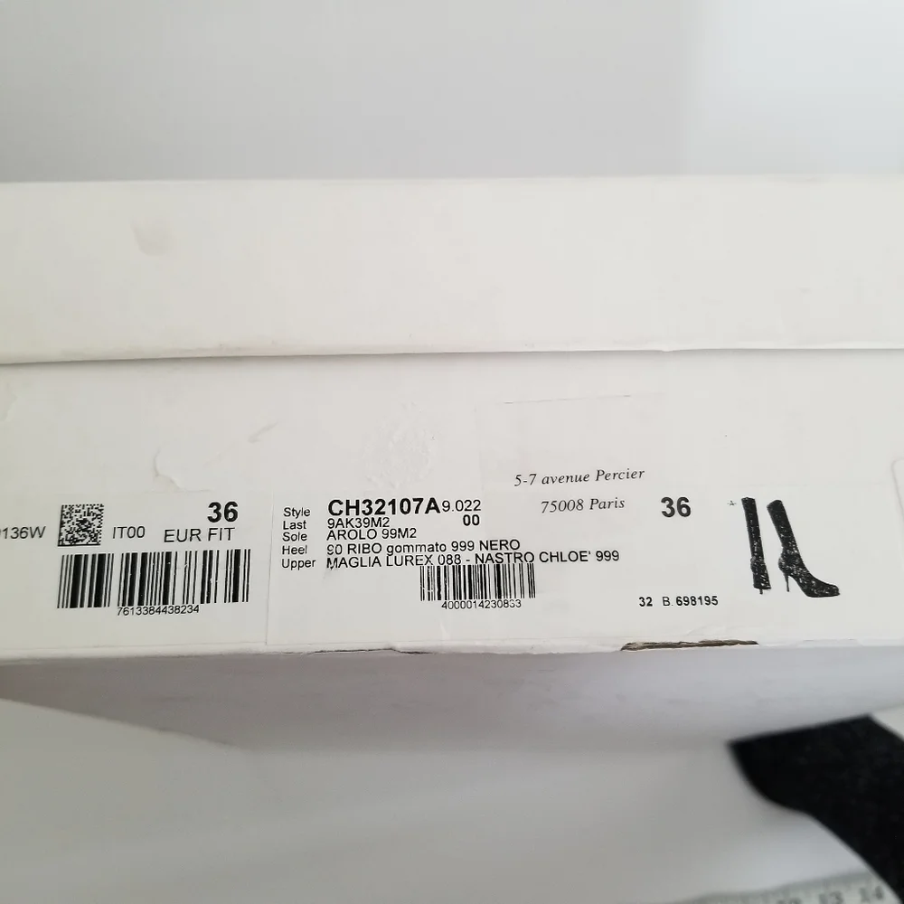Chloe Lurex Knitted High Heel Elastic Sock Ankle Boots Size 36 Black Sil… - Picture 14 of 14
